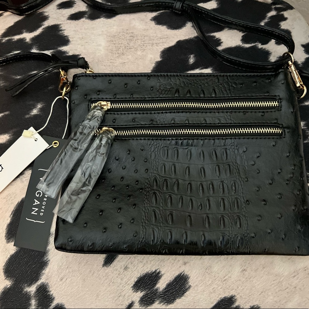 NWT Poppi Vegan Black Croco Leather Crossbody Bag! - Picture 8 of 11